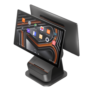 POS system, screen diagonal, 39.6 cm (15.6''), touch screen, resolution: 1920x1080 pixels, medium width (max.): 80 mm, speed (max.): 250 mm/s, cutter, speaker, fingerprint reader, front camera (8 MP), brightness 400cd, connection: USB (type A, type C, micro-USB), Bluetooth (BLE, class 5.2), Ethernet, WiFi (802.11ax), cash drawer connector (RJ11, RJ12), NFC, microSD slot, Qualcomm Octa Core, 2.7 GHz, RAM: 6 GB, flash: 128 GB, Android (13), included: power supply, power cord (EU, UK, C5), QSG, color: black