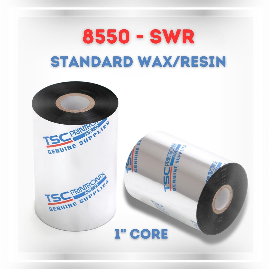110mm x 110M 8550-SWR STANDARD WAX/RESIN, 1/2in CORE, notches, 24 ROLLS/CTN. 1UN = 1CTN