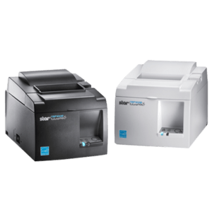 [star1433b2 – 39474790] receipt printer, direct thermal (two colors), 8 pts/mm (203 dpi), variable paper width (58/80 mm), print width (max.): 72 mm, speed (max.): 250 mm/s, Bluetooth, cutter, Star, included: cable, power cord, wall mounting bracket, receipt roller, driver CD, color: gray