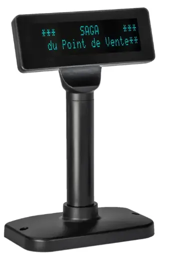 [SGDP240] The SAGA SGDP240 customer display is a compact and high-performance transaction display solution, equipped with a 2-line blue-green fluorescent (VFD) screen. Designed to blend harmoniously with modern point-of-sale terminals thanks to its fully flat screen, it combines excellent readability and great installation flexibility through its self-powered USB connection and swivel head.